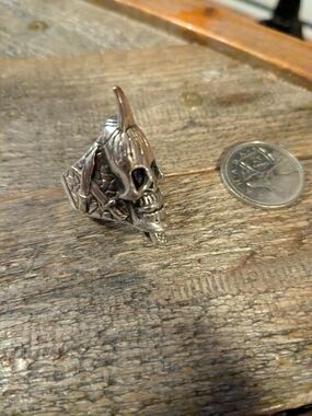 Vintage Silver Plated Skull Knife Men's Statement Ring